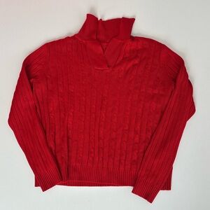 Red Cable-Knit Sweater - Women
